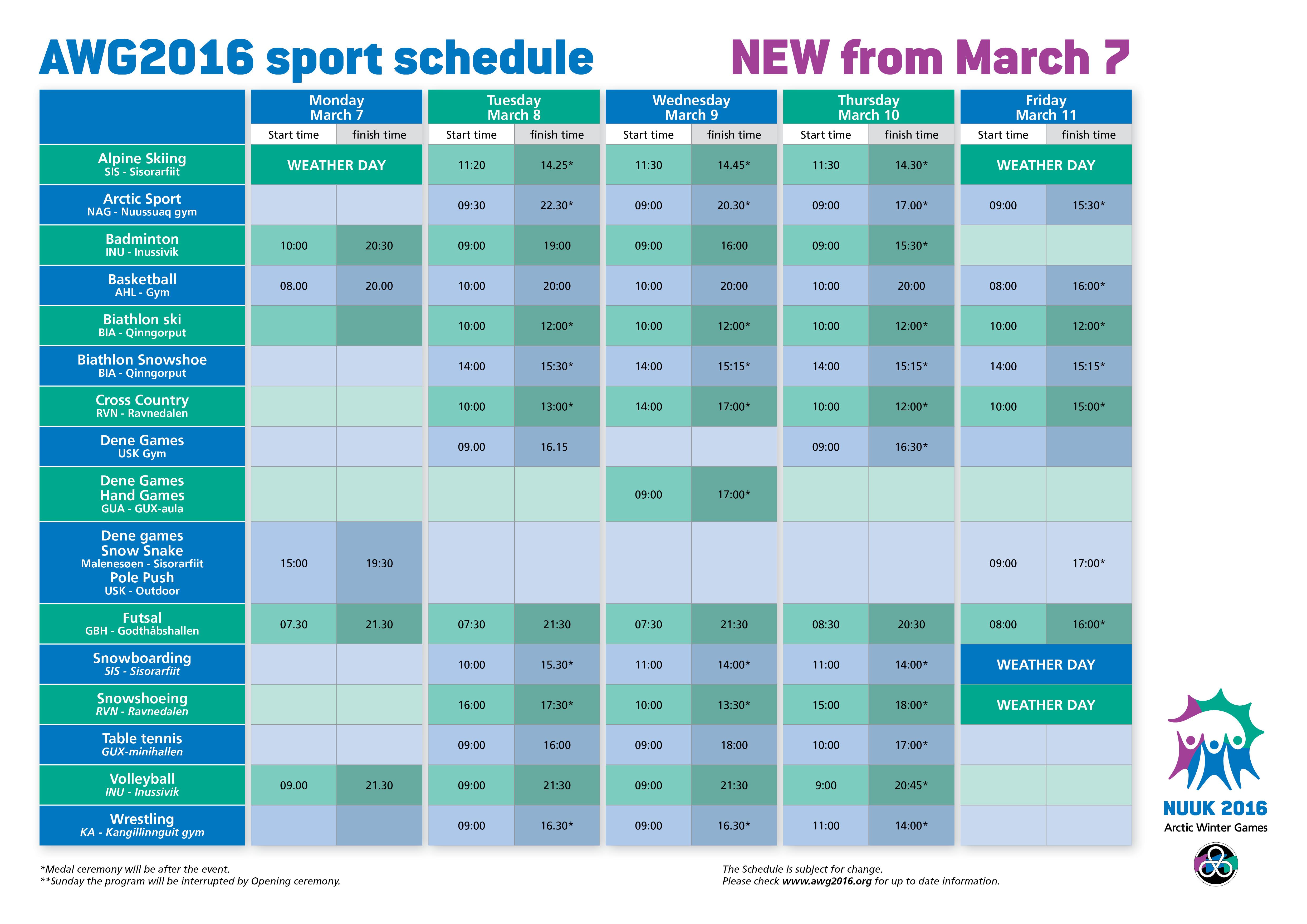Sport schedules Arctic winter games